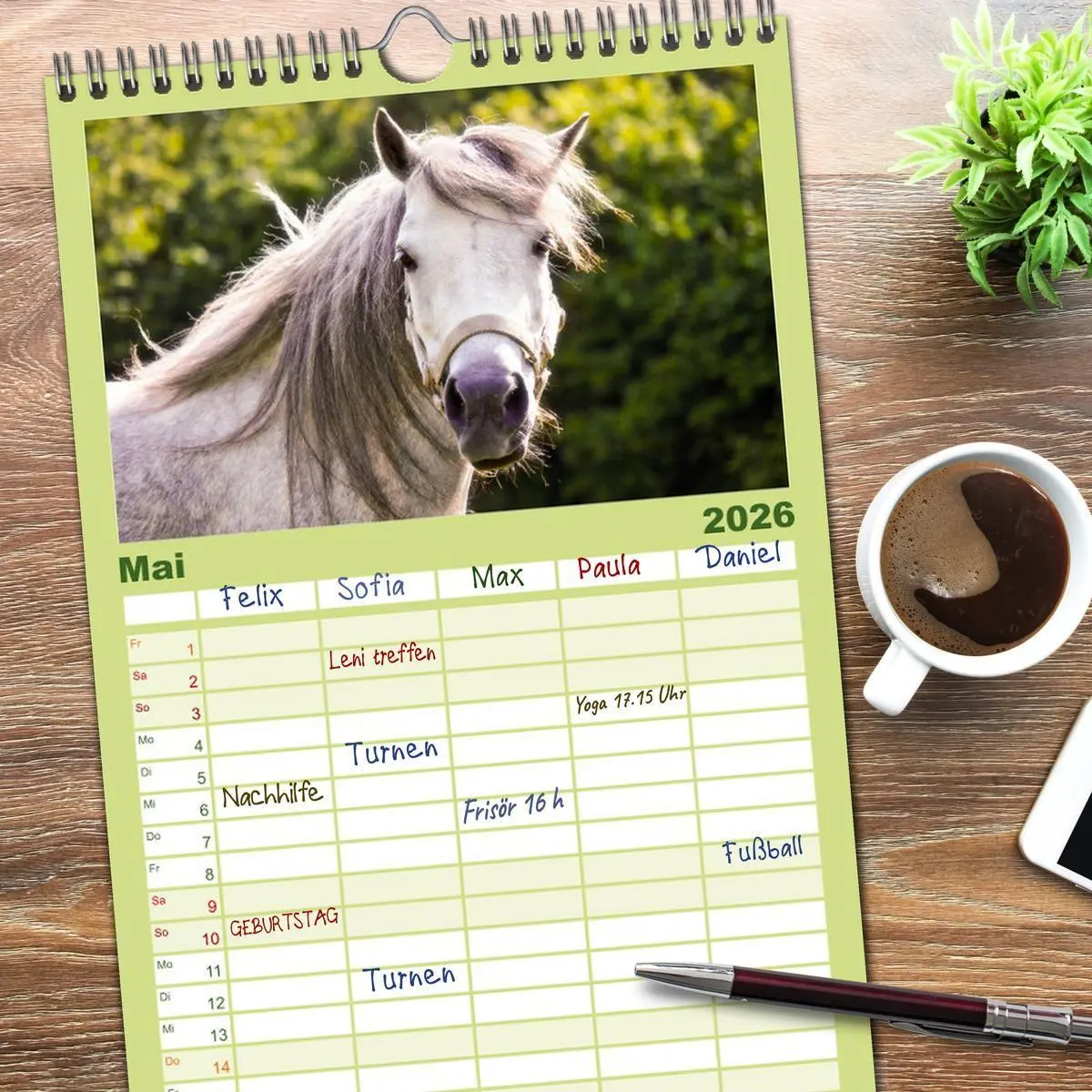 Bild: 9783516513691 | Familienplaner 2026 - Der Pferdekalender mit 5 Spalten...