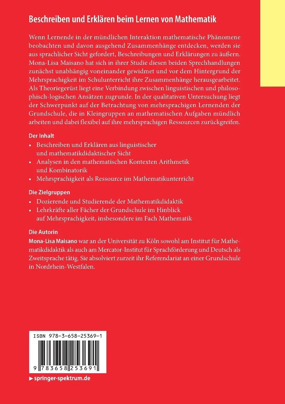 Rückseite: 9783658253691 | Beschreiben und Erklären beim Lernen von Mathematik | Maisano | Buch