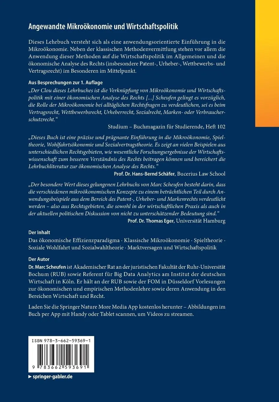 Rückseite: 9783662593691 | Angewandte Mikroökonomie und Wirtschaftspolitik | Marc Scheufen | Buch