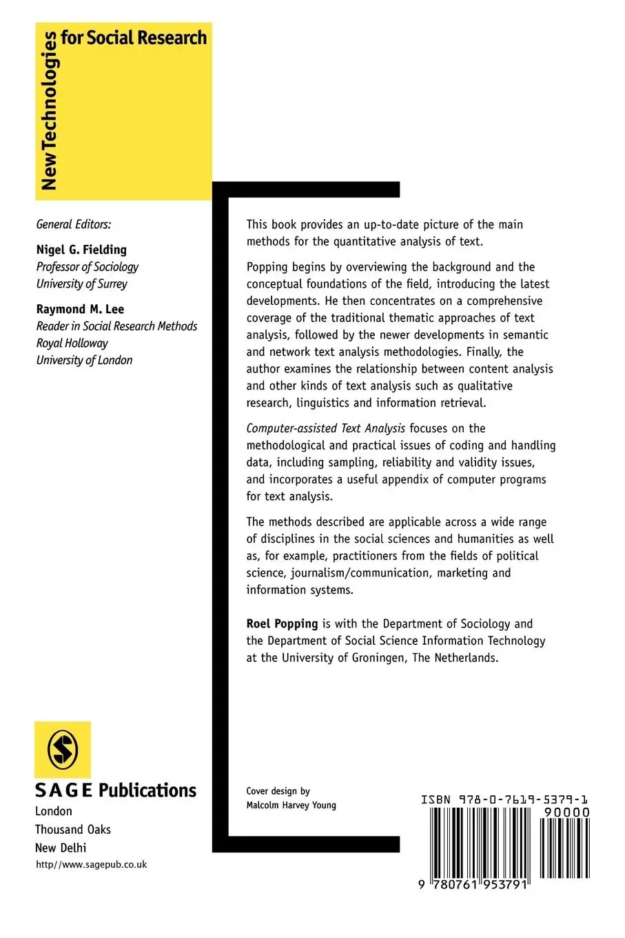 Rückseite: 9780761953791 | Computer-Assisted Text Analysis | Roel Popping | Taschenbuch | 2000