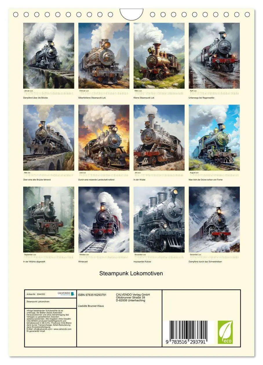 Bild: 9783516293791 | Steampunk Lokomotiven (Wandkalender 2026 DIN A4 hoch), CALVENDO...
