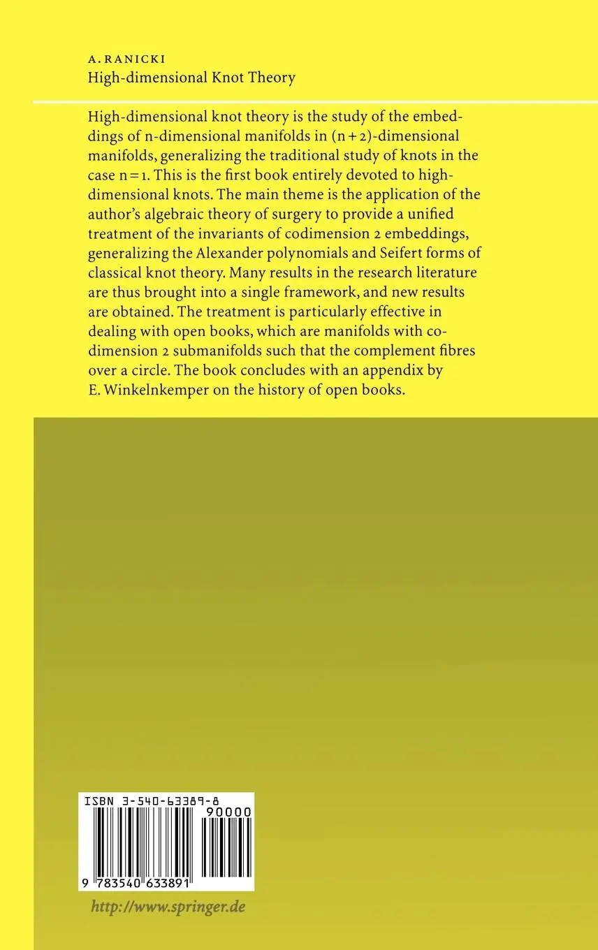 Rückseite: 9783540633891 | High-dimensional Knot Theory | Algebraic Surgery in Codimension 2