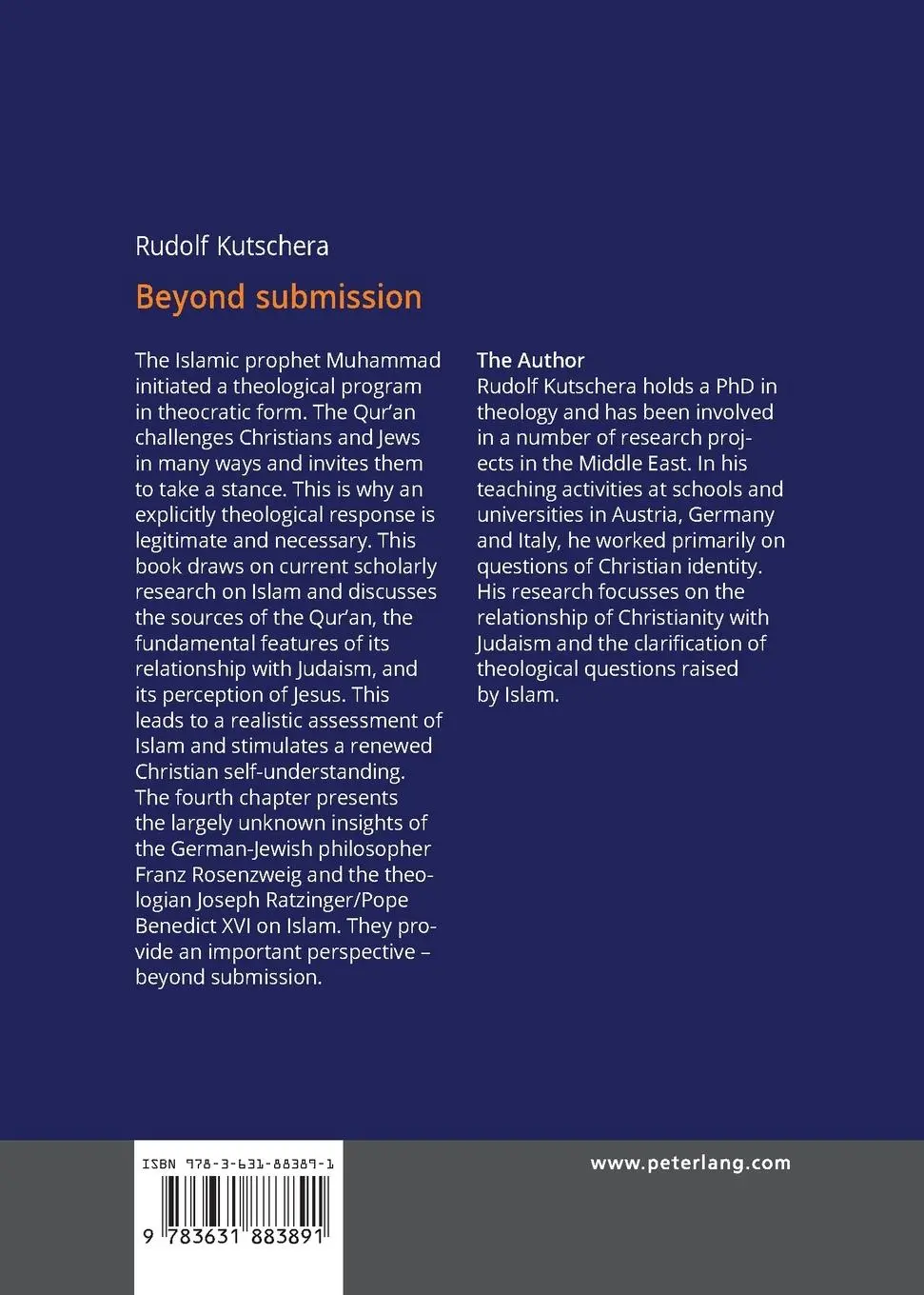 Rückseite: 9783631883891 | Beyond submission | A theological response to Islam | Rudolf Kutschera