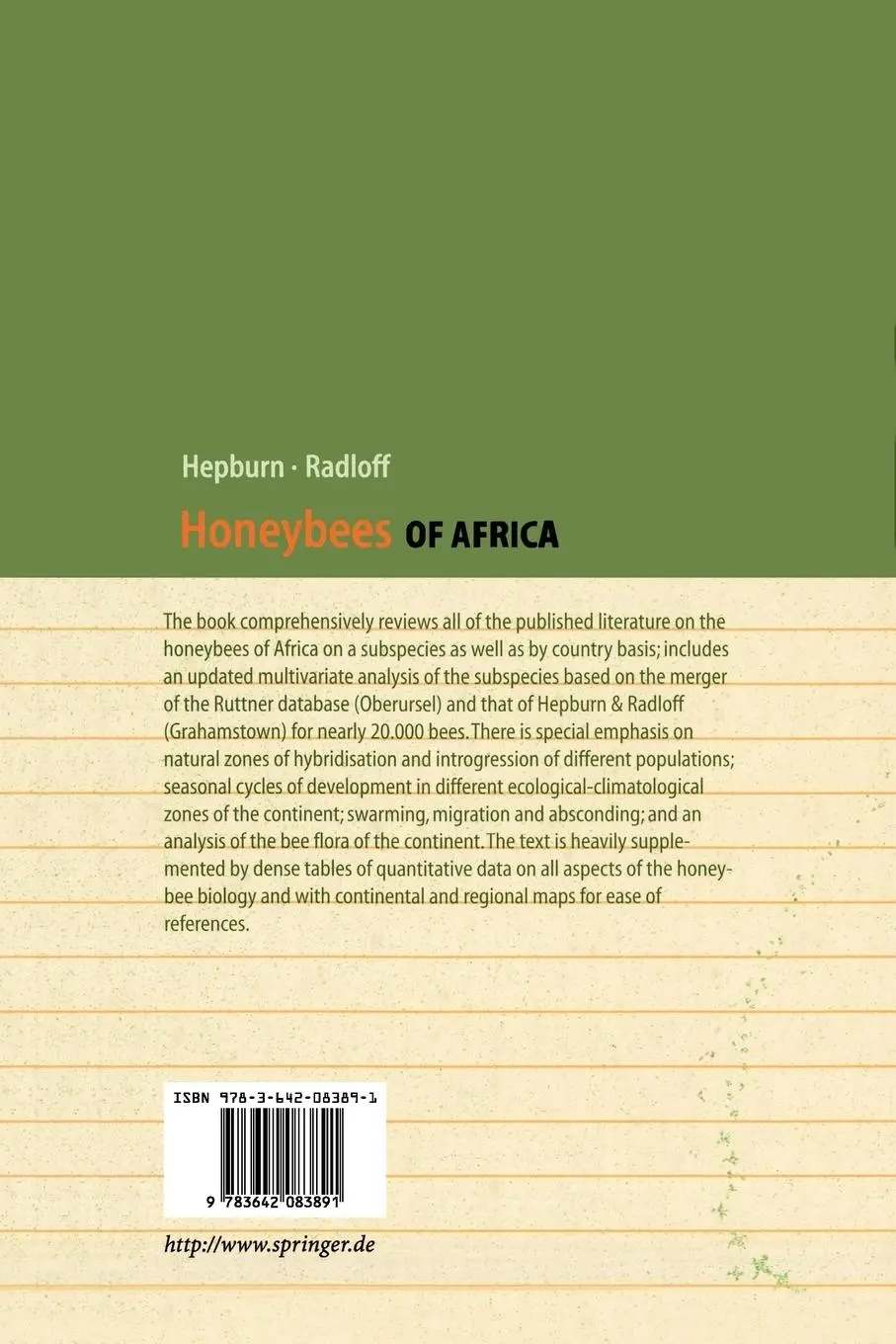 Rückseite: 9783642083891 | Honeybees of Africa | Sarah E. Radloff (u. a.) | Taschenbuch | xvi