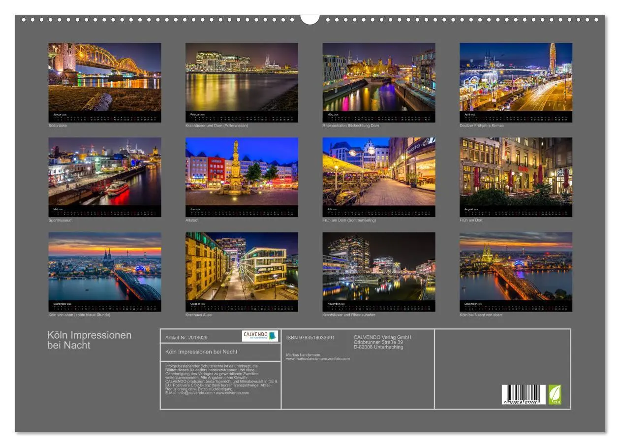 Bild: 9783516033991 | Köln Impressionen bei Nacht (Wandkalender 2026 DIN A2 quer),...