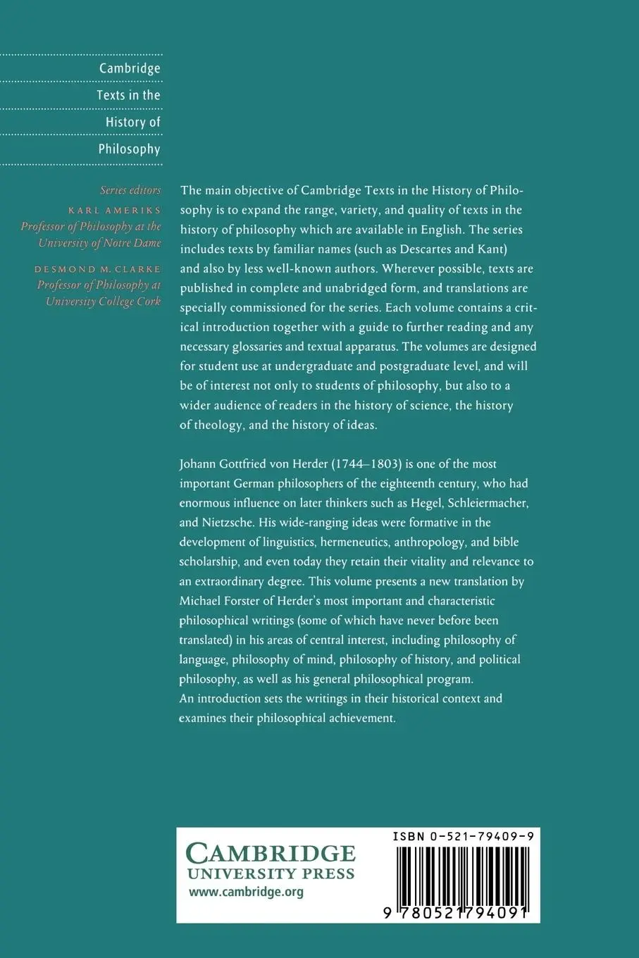 Rückseite: 9780521794091 | Herder | Philosophical Writings | Johann Gottfried Herder (u. a.)