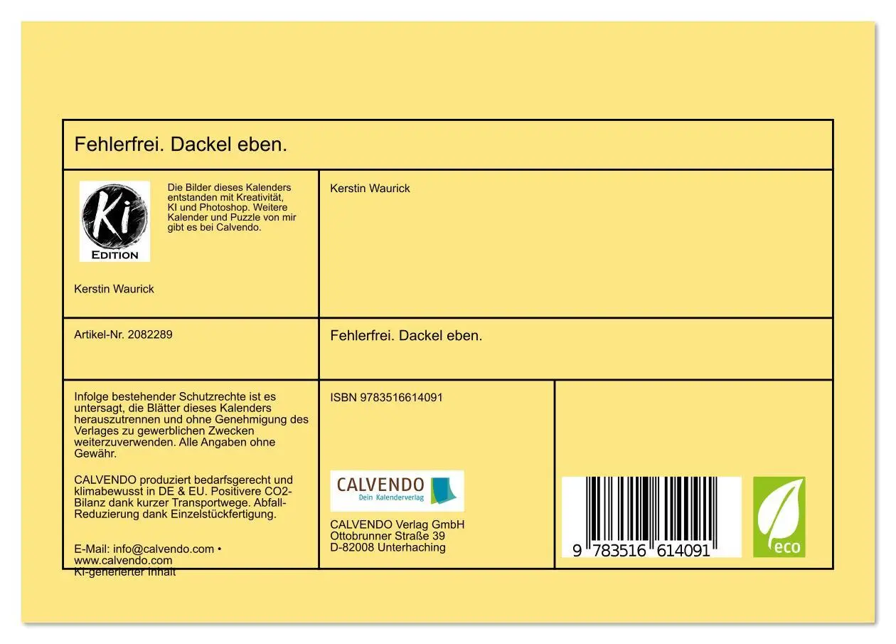 Bild: 9783516614091 | Fehlerfrei. Dackel eben. (Tischkalender 2026 DIN A5 quer), CALVENDO...