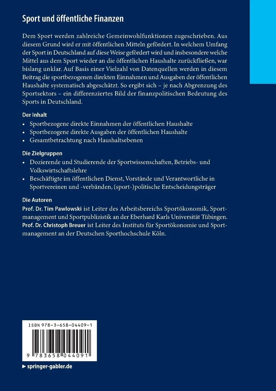 Rückseite: 9783658044091 | Sport und öffentliche Finanzen | Christoph Breuer (u. a.) | Buch