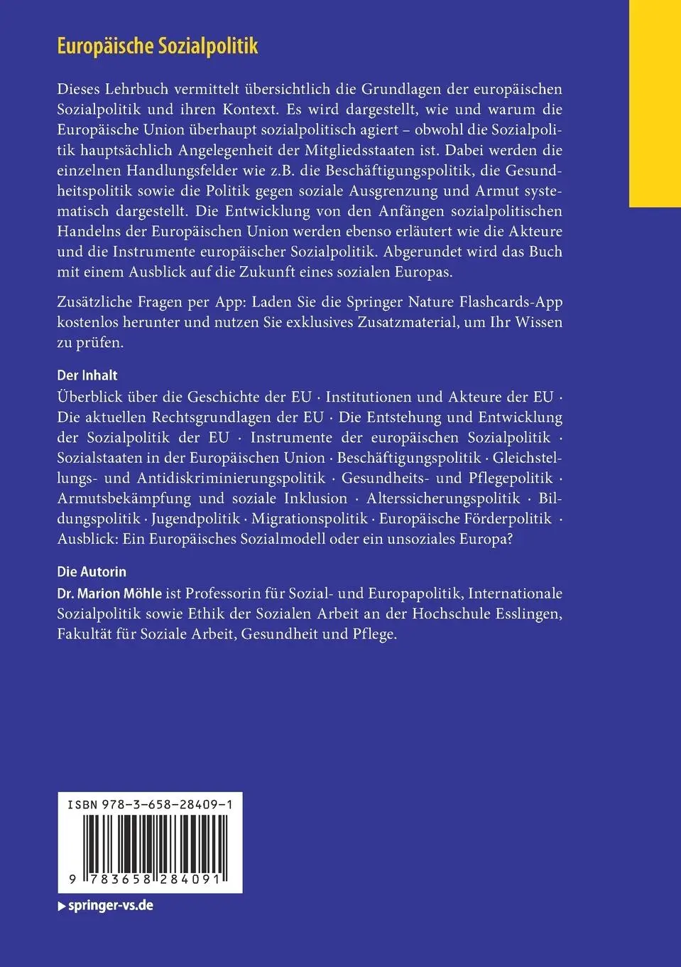 Rückseite: 9783658284091 | Europäische Sozialpolitik | Eine Einführung | Marion Möhle | Bundle