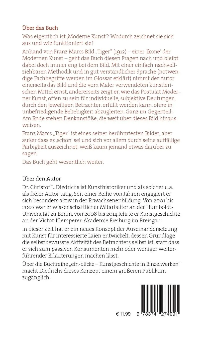 Rückseite: 9783741274091 | Wie unendlich feinere Sinne muss ein Maler haben | Franz Marcs "Tiger"