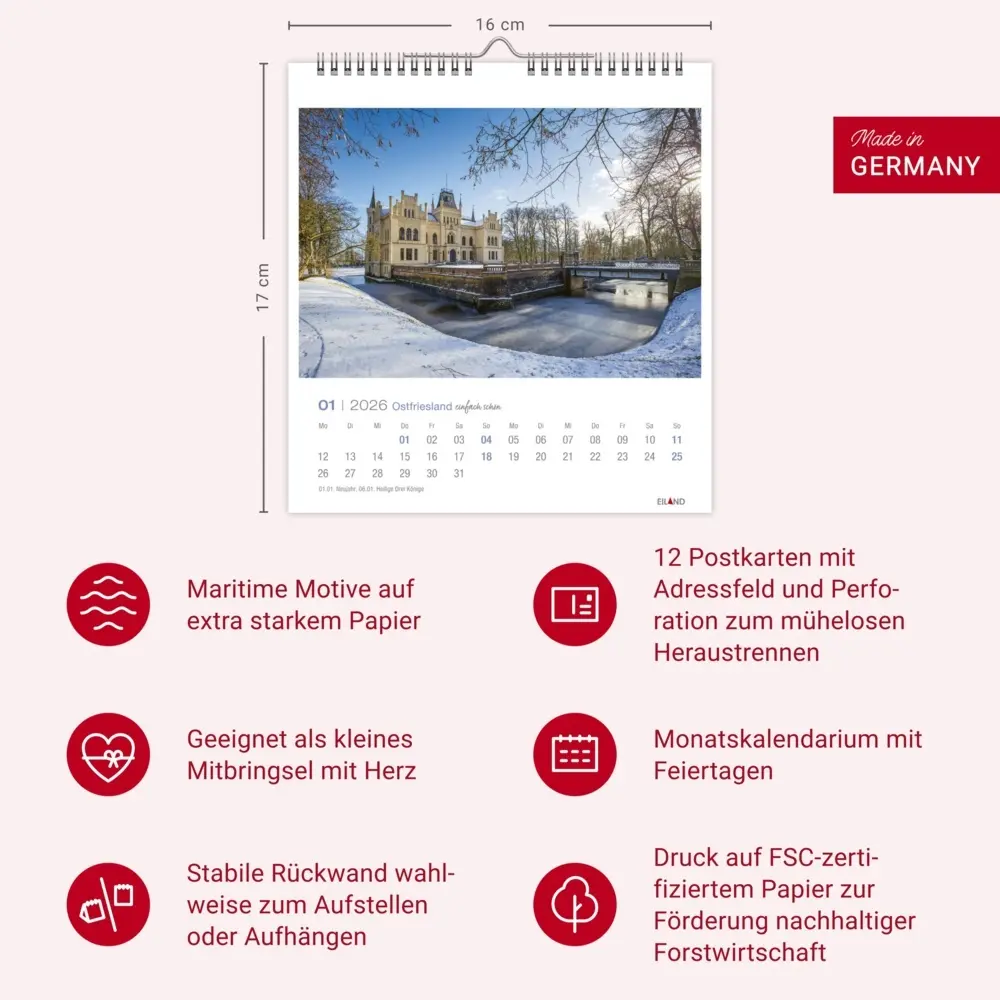 Bild: 9783964024091 | Ostfriesland Postkartenkalender 2026 - einfach schön | Kalender | 2026