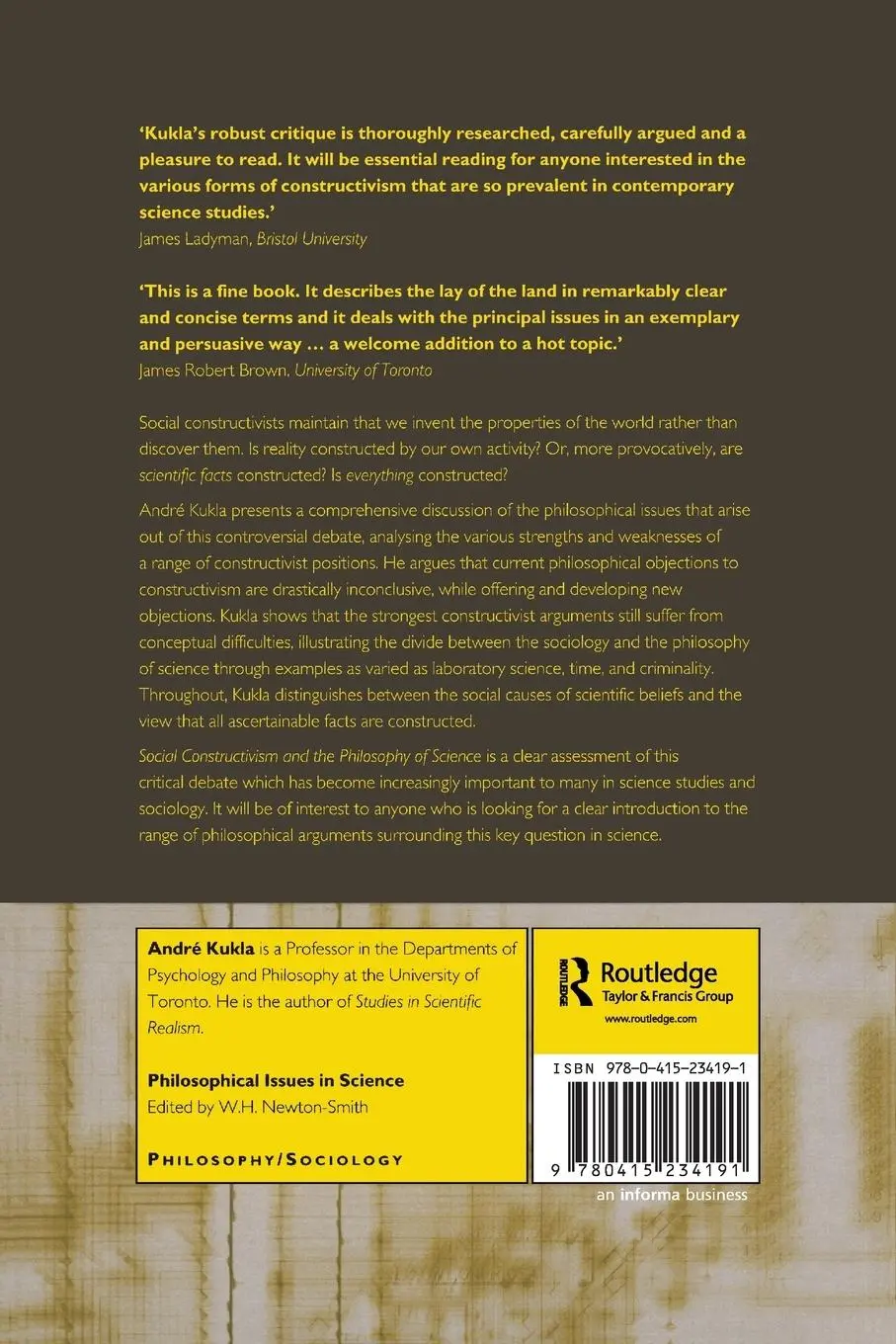 Rückseite: 9780415234191 | Social Constructivism and the Philosophy of Science | André Kukla
