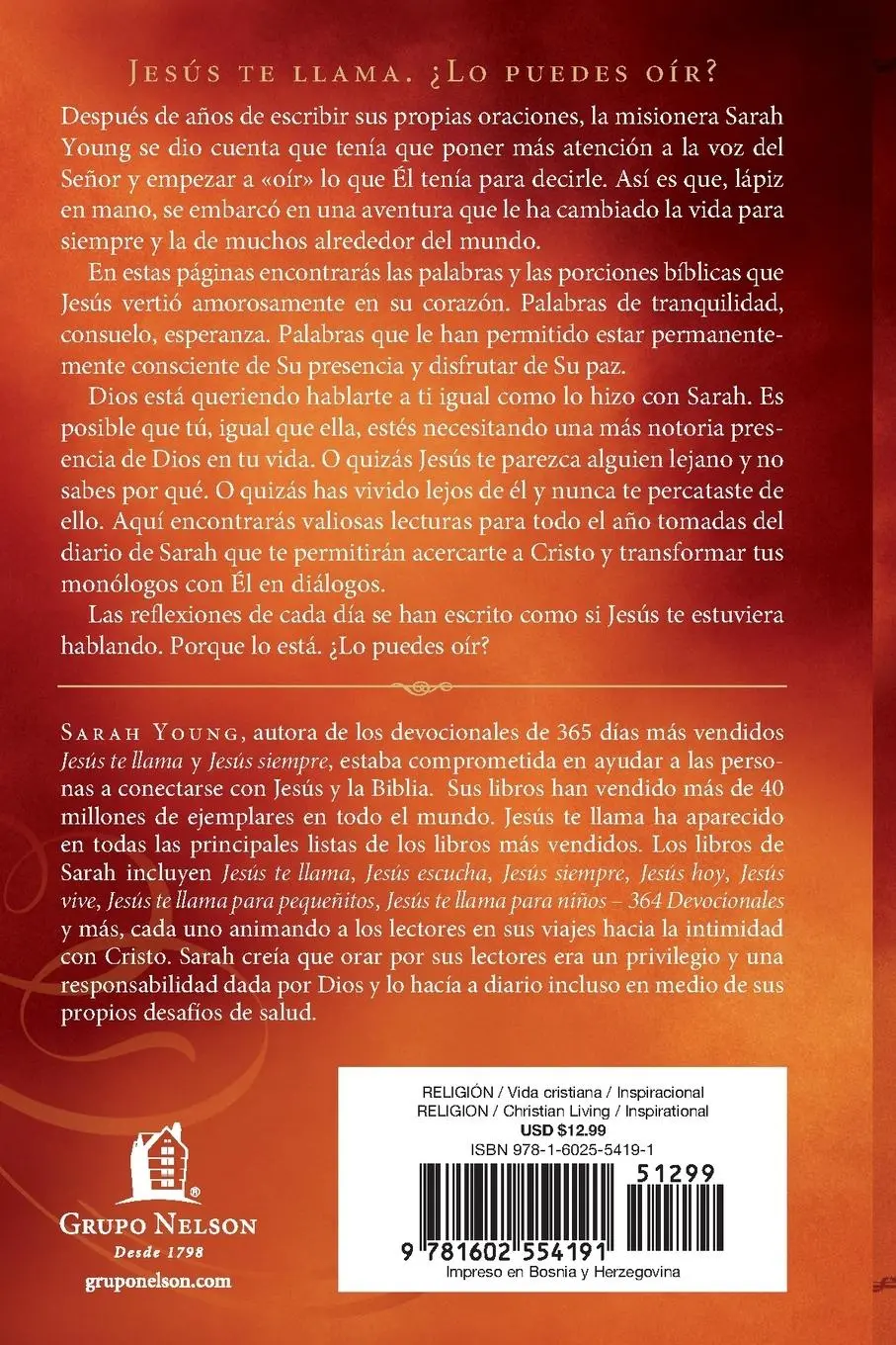 Rückseite: 9781602554191 | Jesús Te Llama | Encuentra Paz En Su Presencia | Sarah Young | Buch