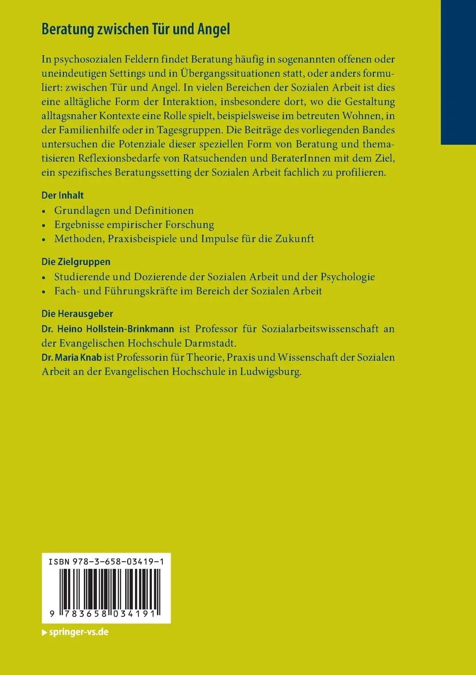 Rückseite: 9783658034191 | Beratung zwischen Tür und Angel | Maria Knab (u. a.) | Taschenbuch