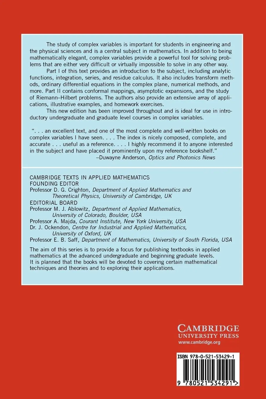 Rückseite: 9780521534291 | Complex Variables | Introduction and Applications | Ablowitz (u. a.)