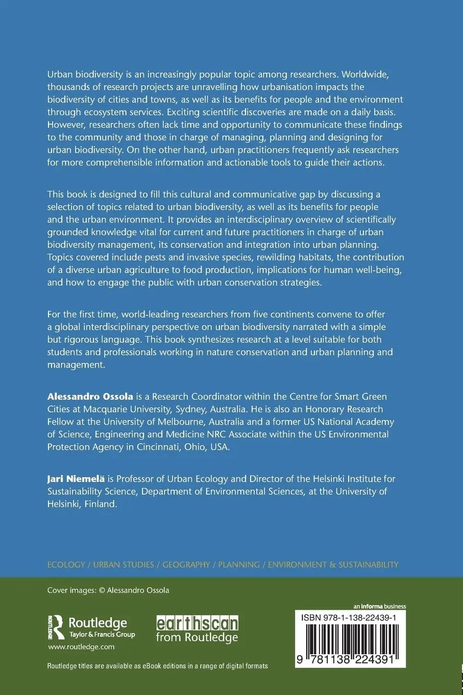 Rückseite: 9781138224391 | Urban Biodiversity | From Research to Practice | Ossola (u. a.) | Buch