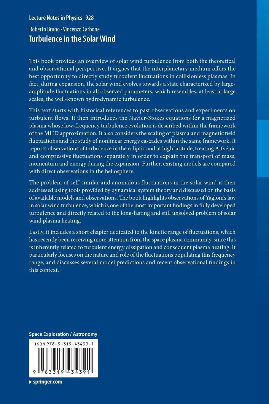 Rückseite: 9783319434391 | Turbulence in the Solar Wind | Vincenzo Carbone (u. a.) | Taschenbuch