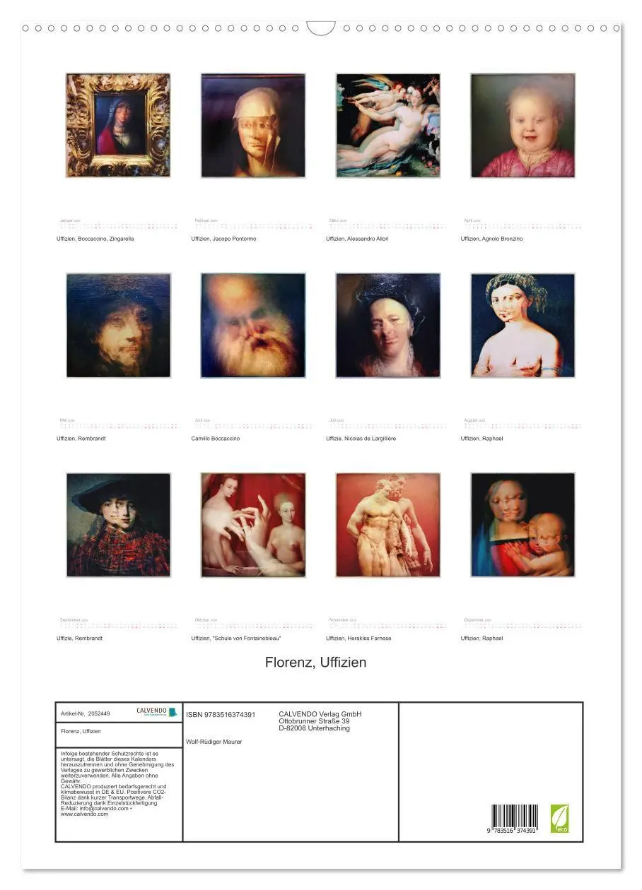 Bild: 9783516374391 | Florenz, Uffizien (Wandkalender 2026 DIN A2 hoch), CALVENDO...