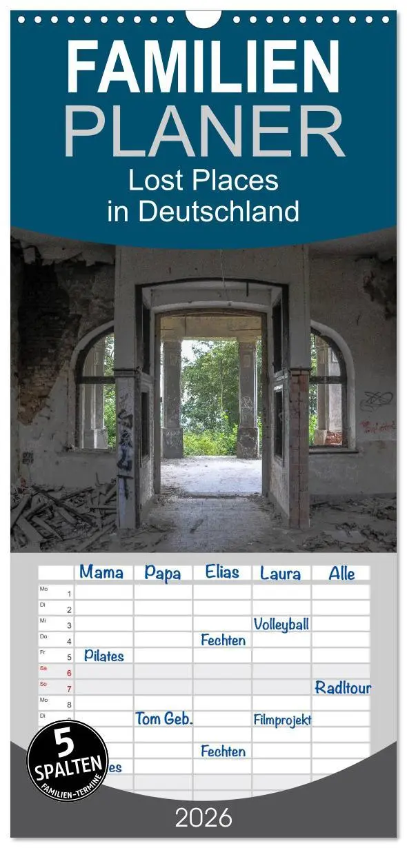 Cover: 9783516514391 | Familienplaner 2026 - Lost Places in Deutschland mit 5 Spalten...