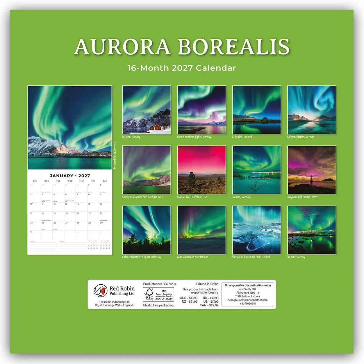 Rückseite: 9781837014491 | Aurora Borealis - Nordlichter - Polarlicht 2027 - 16-Monatskalender