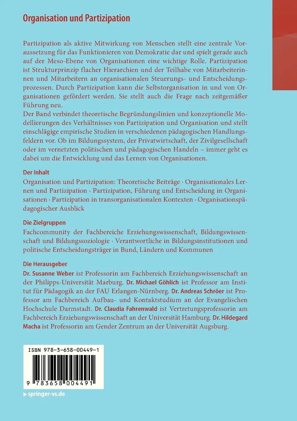 Rückseite: 9783658004491 | Organisation und Partizipation | Susanne Maria Weber (u. a.) | Buch