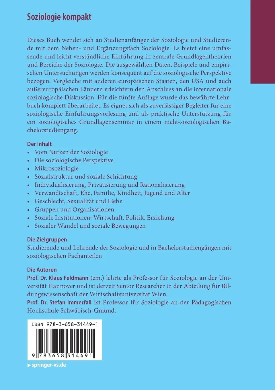 Rückseite: 9783658314491 | Soziologie kompakt | Eine Einführung | Stefan Immerfall (u. a.) | Buch