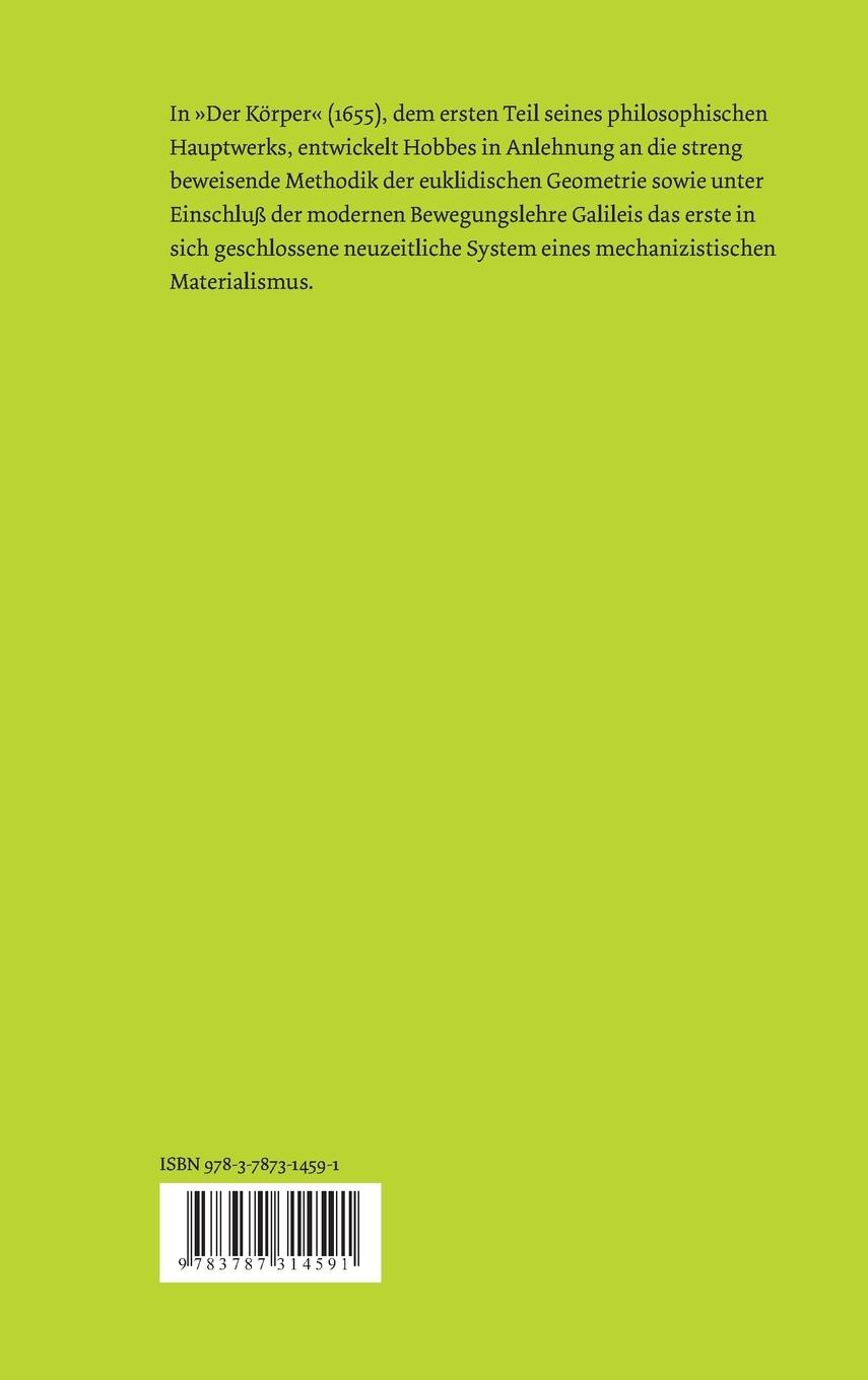 Rückseite: 9783787314591 | Elemente der Philosophie. Erste Abteilung: Der Körper. (Elementa...