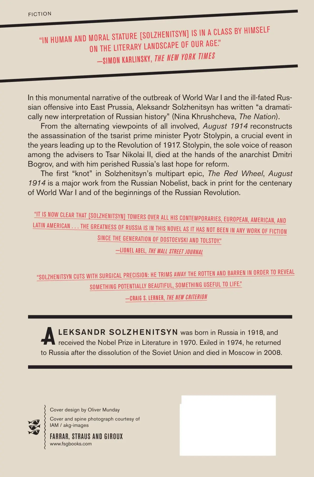Rückseite: 9780374534691 | August 1914: A Novel | The Red Wheel I | Aleksandr Solzhenitsyn | Buch