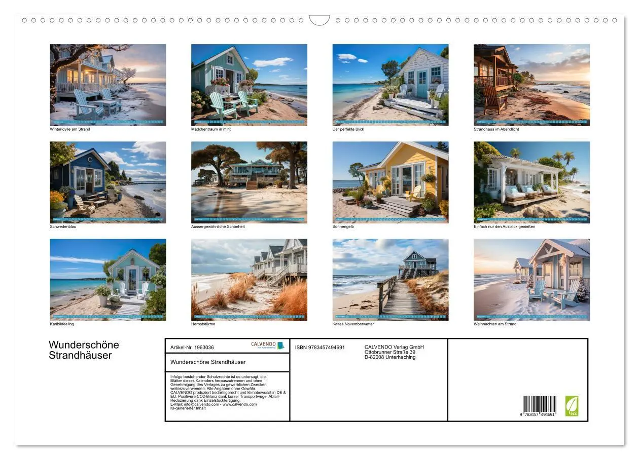 Bild: 9783457494691 | Wunderschöne Strandhäuser (Wandkalender 2026 DIN A2 quer), CALVENDO...