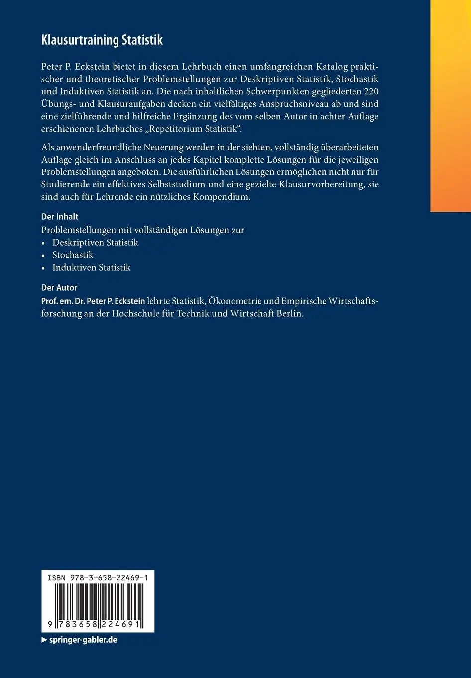 Rückseite: 9783658224691 | Klausurtraining Statistik | Peter P. Eckstein | Taschenbuch | viii