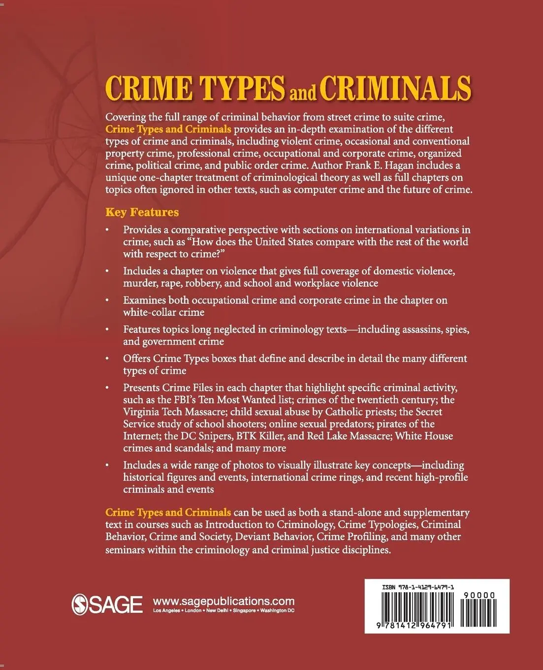 Rückseite: 9781412964791 | Crime Types and Criminals | Frank E Hagan | Taschenbuch | Englisch