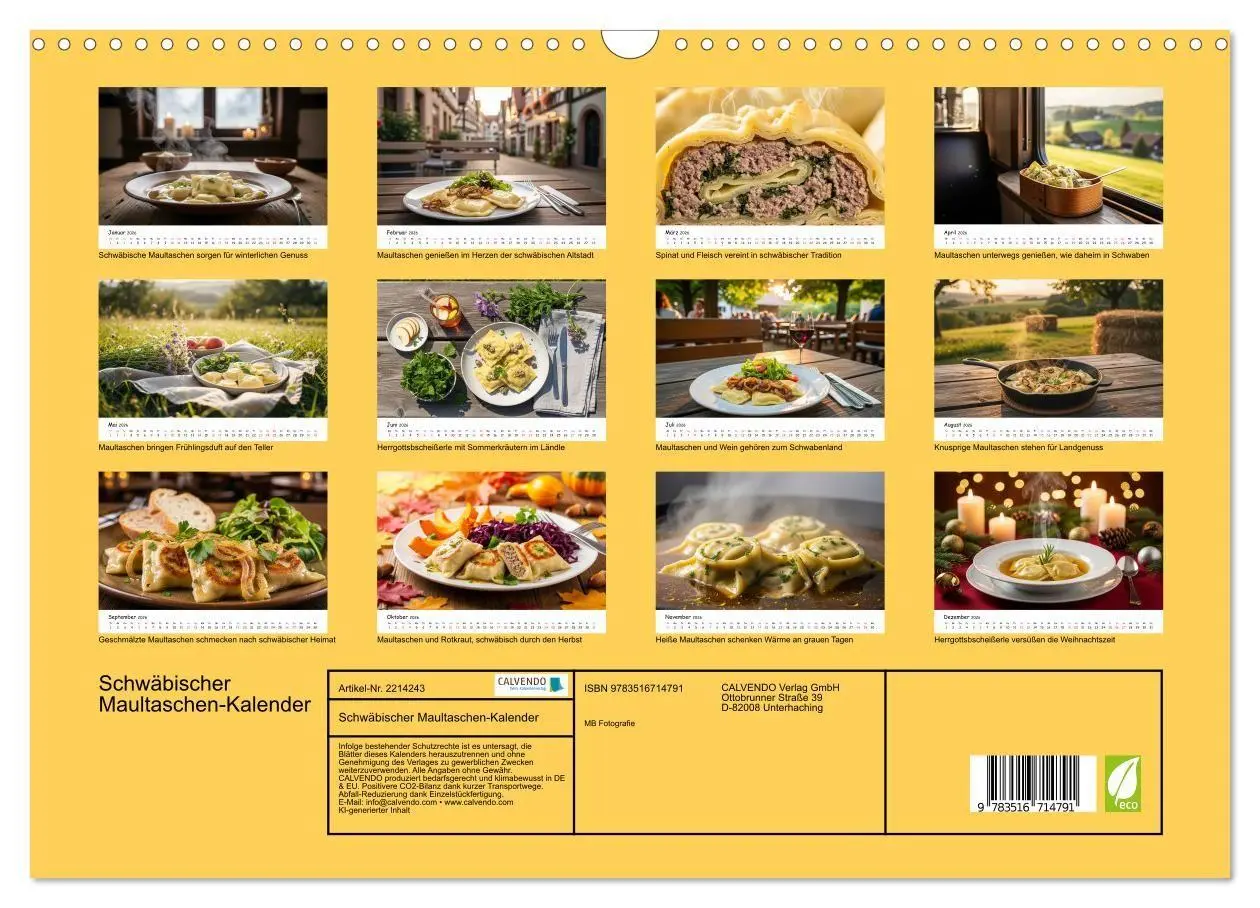 Bild: 9783516714791 | Schwäbischer Maultaschen-Kalender (Wandkalender 2026 DIN A3 quer),...