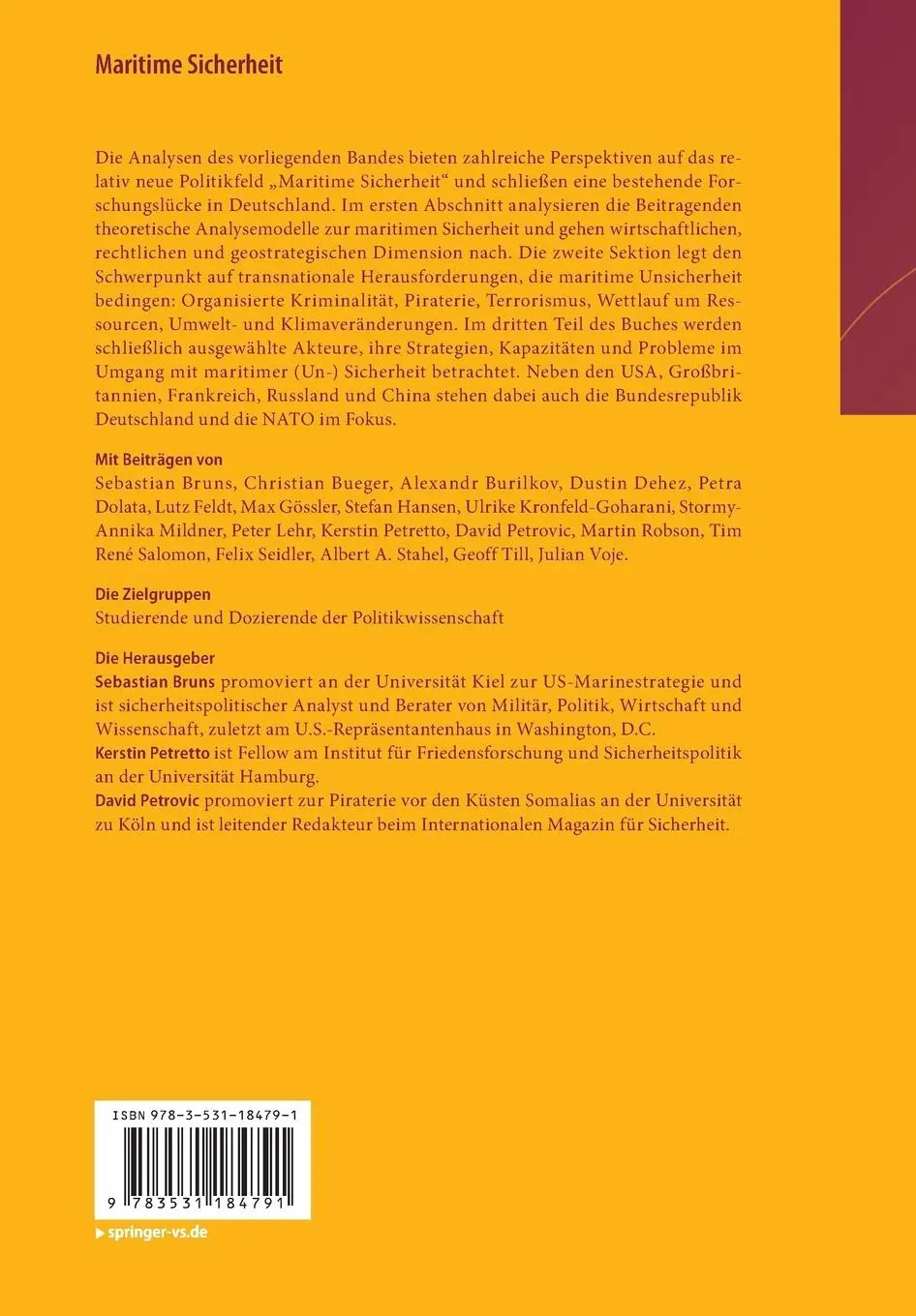 Rückseite: 9783531184791 | Maritime Sicherheit | Sebastian Bruns (u. a.) | Taschenbuch | vi