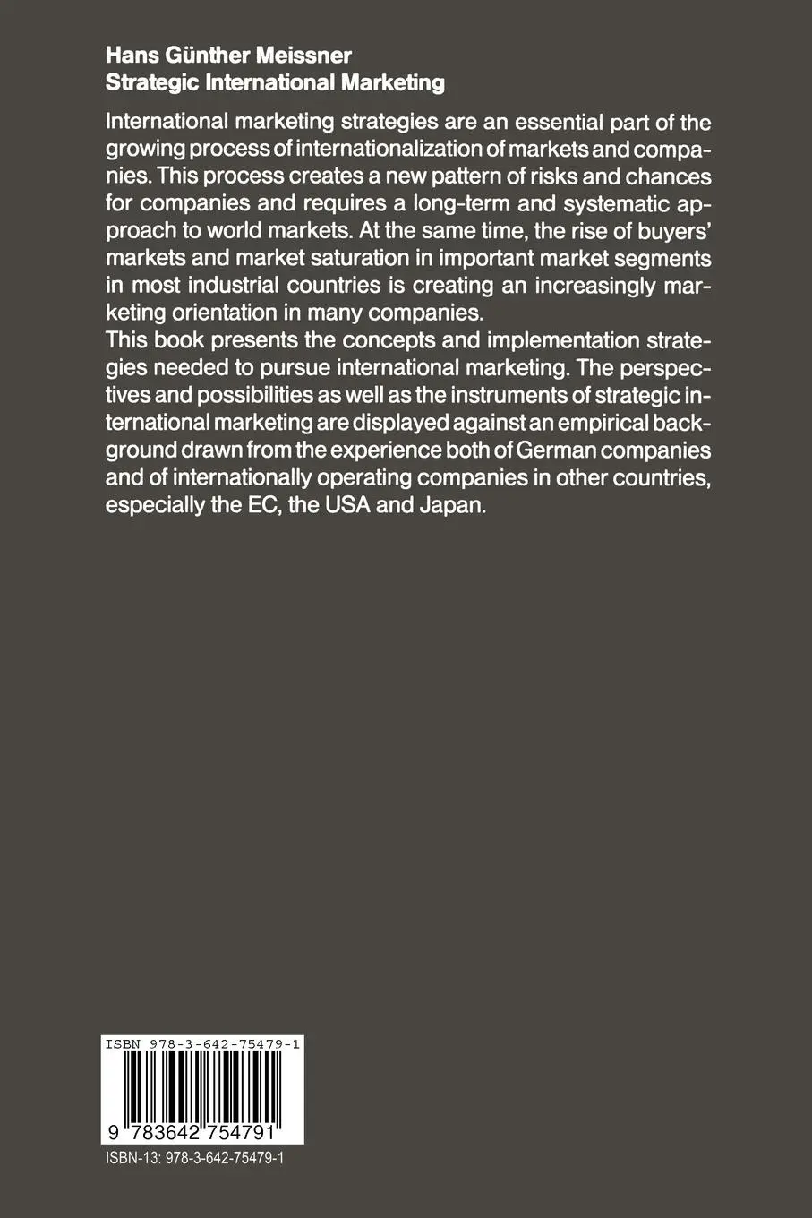 Rückseite: 9783642754791 | Strategic International Marketing | Hans G. Meissner | Taschenbuch