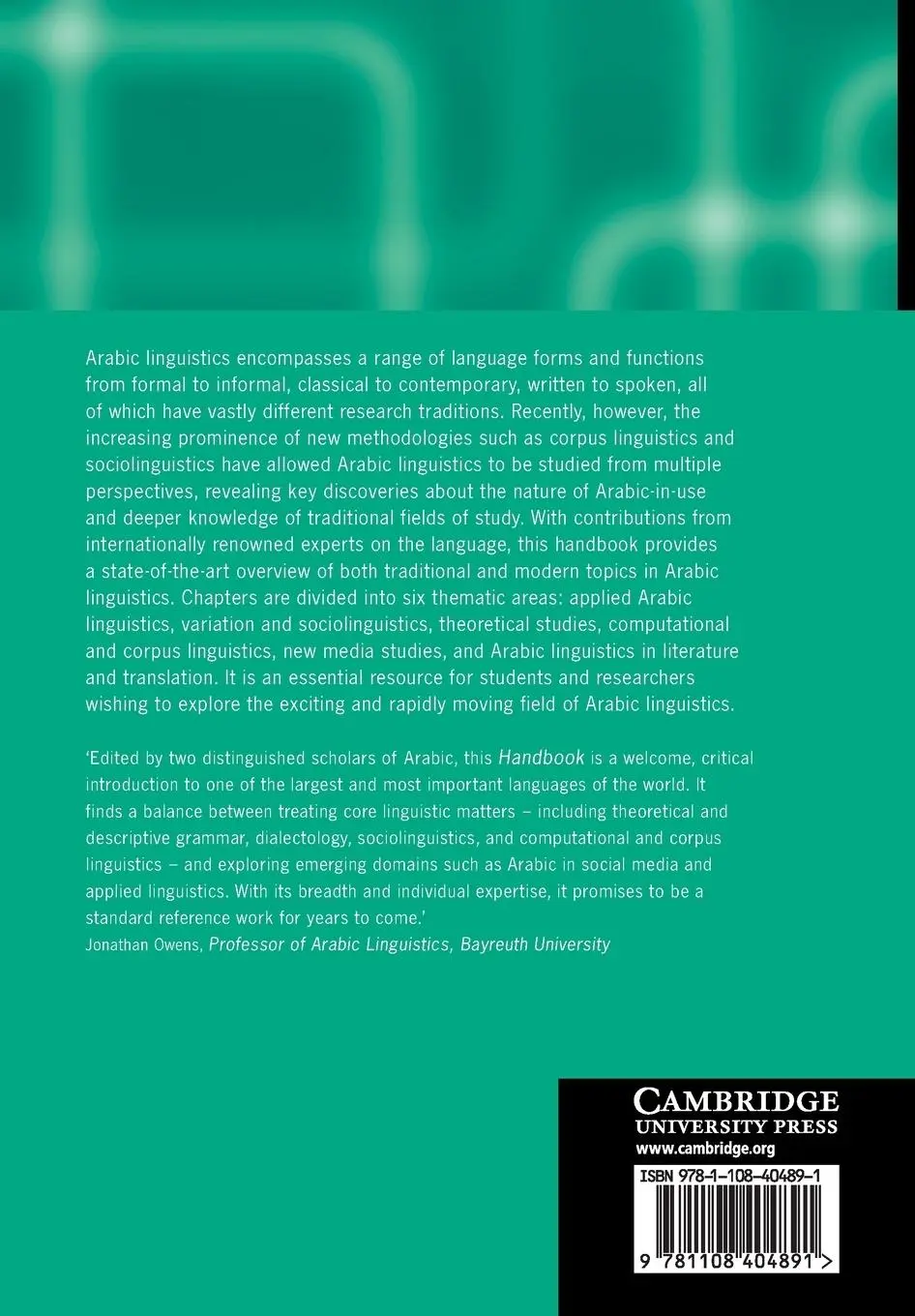 Rückseite: 9781108404891 | The Cambridge Handbook of Arabic Linguistics | Karin Ryding (u. a.)