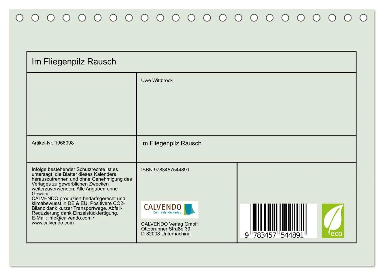 Bild: 9783457544891 | Im Fliegenpilz Rausch (Tischkalender 2026 DIN A5 quer), CALVENDO...