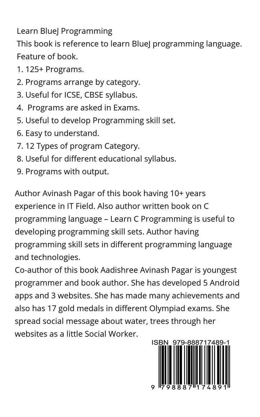 Rückseite: 9798887174891 | Learn BlueJ Programming | Avinash Nanasaheb | Taschenbuch | Englisch