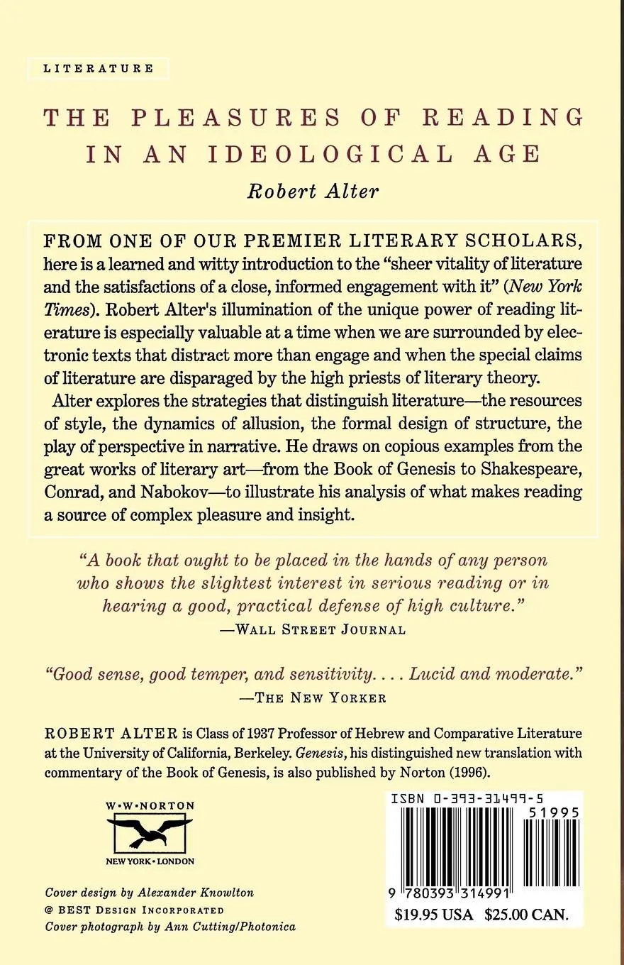 Rückseite: 9780393314991 | Pleasures of Reading in an Ideological Age | Robert Alter (u. a.)