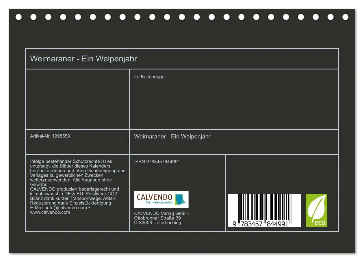 Bild: 9783457844991 | Weimaraner - Ein Welpenjahr (Tischkalender 2026 DIN A5 quer),...