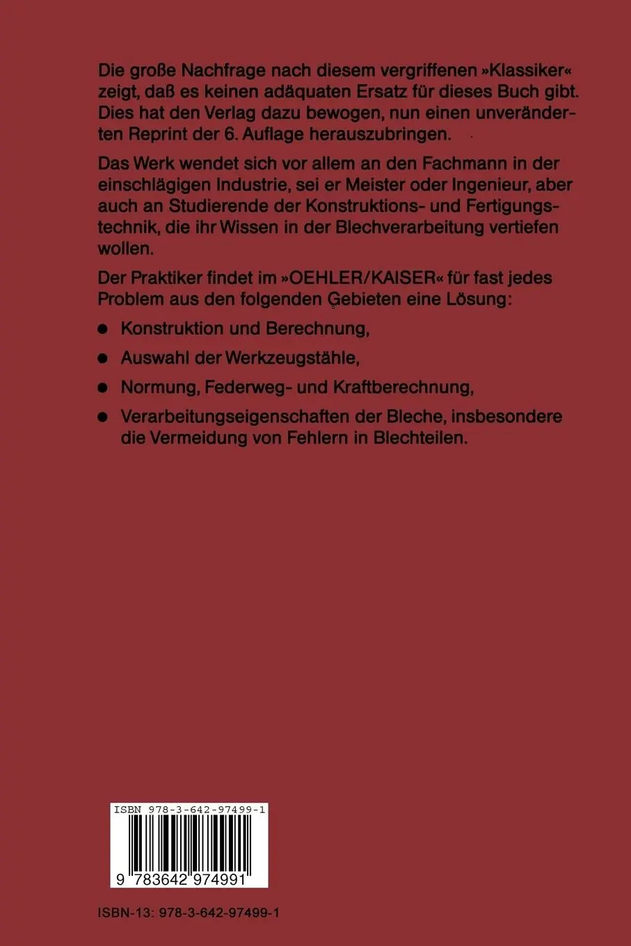 Rückseite: 9783642974991 | Schnitt-, Stanz- und Ziehwerkzeuge | Fritz Kaiser (u. a.) | Buch | XII