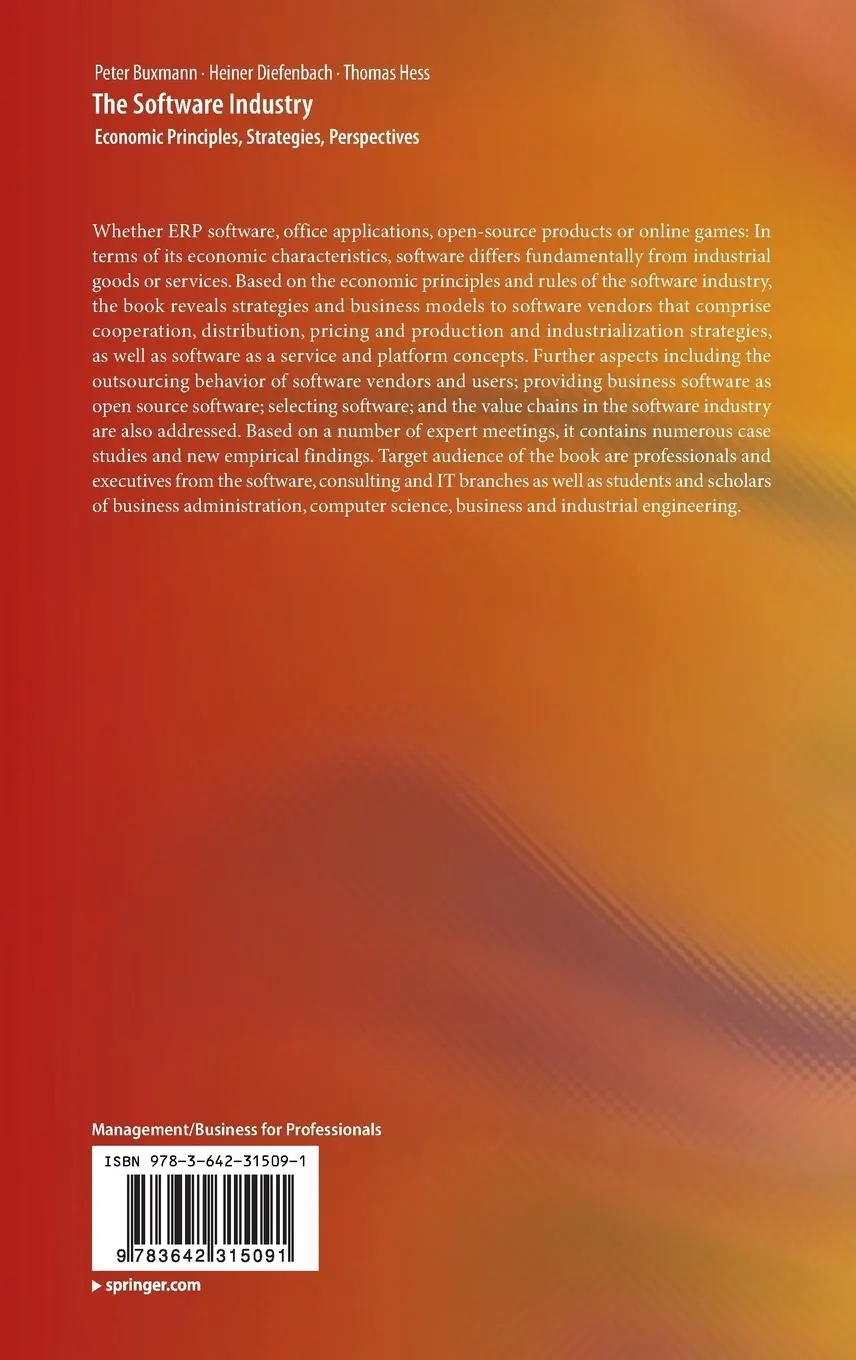 Rückseite: 9783642315091 | The Software Industry | Economic Principles, Strategies, Perspectives