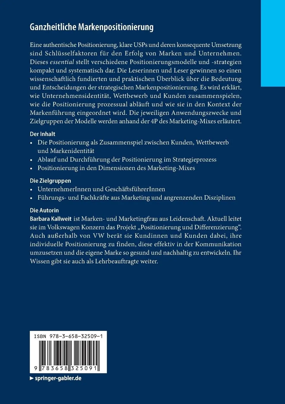 Rückseite: 9783658325091 | Ganzheitliche Markenpositionierung | Barbara Kallweit | Taschenbuch