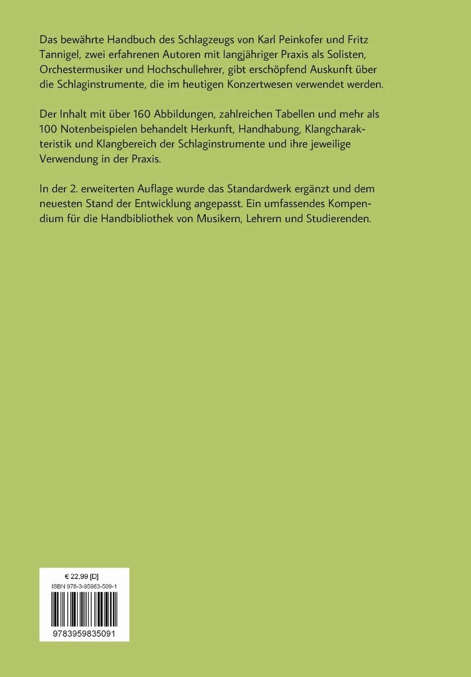 Rückseite: 9783959835091 | Handbuch des Schlagzeugs | Praxis und Technik | Fritz Tannigel | Buch