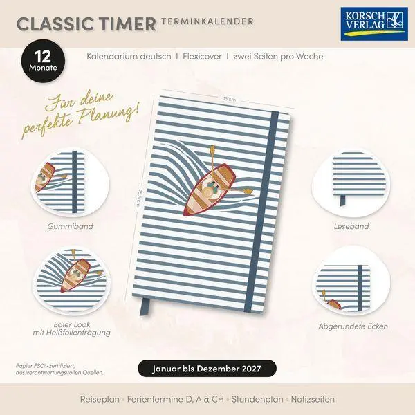 Bild: 9783819305191 | Terminkalender Classic Timer Boot 2027 | Korsch Verlag | Kalender