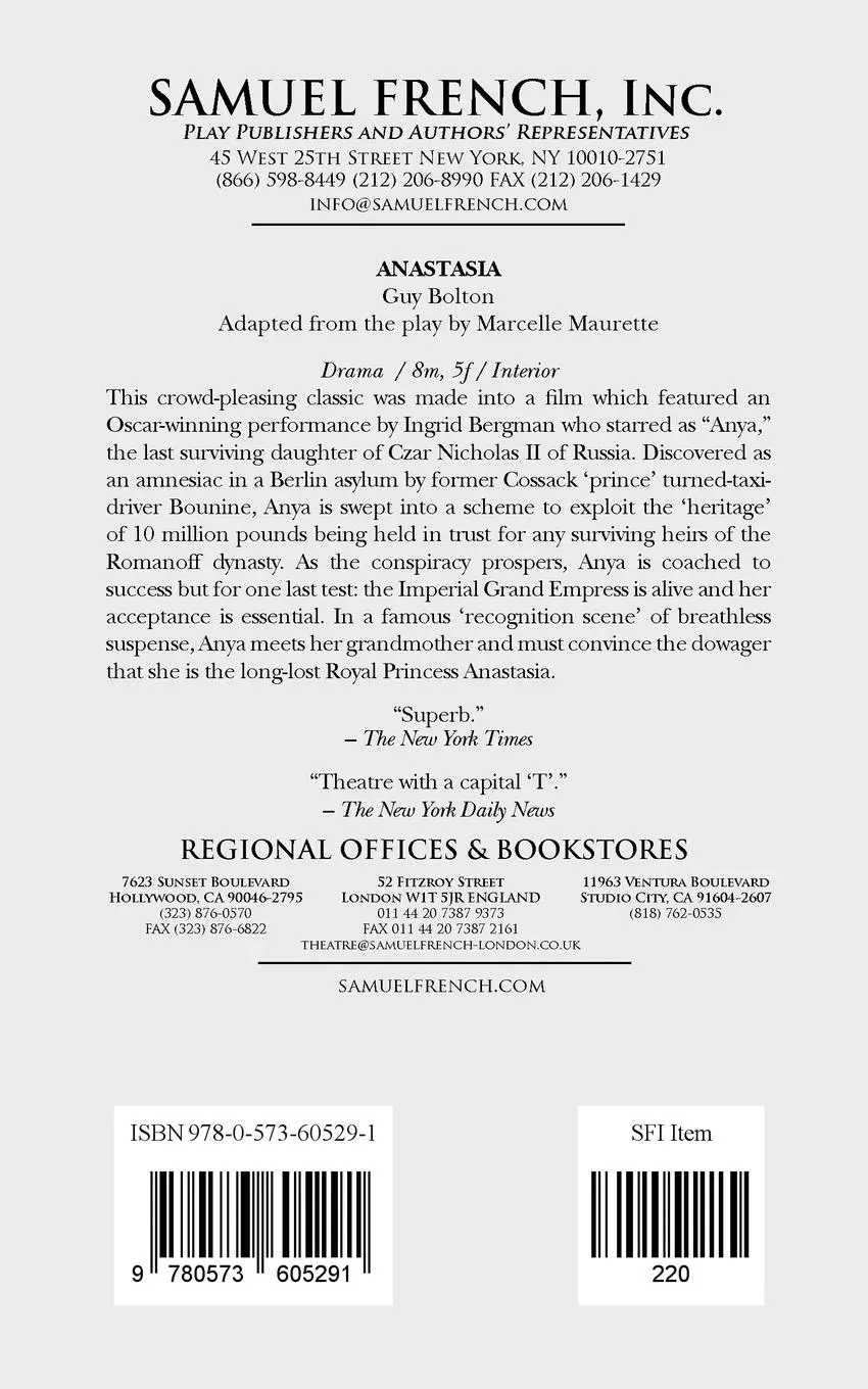 Rückseite: 9780573605291 | Anastasia | Marcelle Maurette | Taschenbuch | Kartoniert / Broschiert