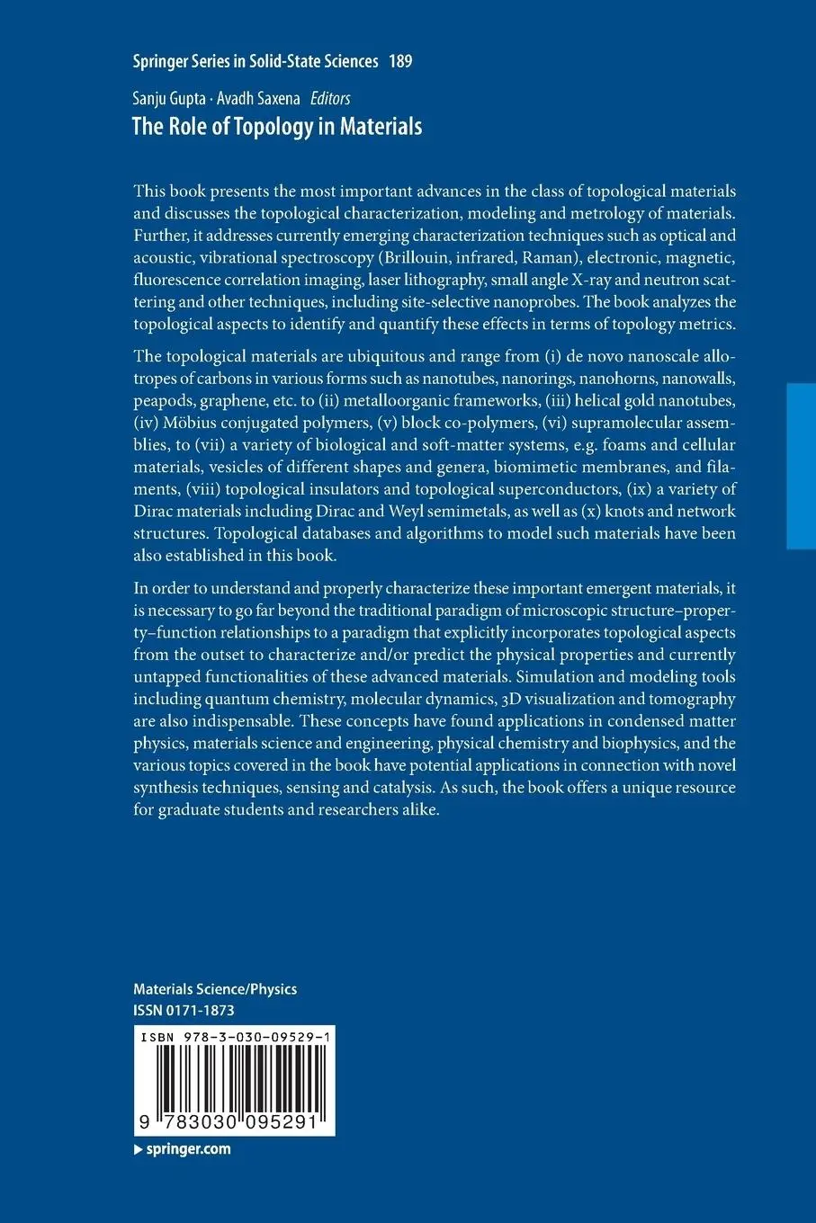 Rückseite: 9783030095291 | The Role of Topology in Materials | Sanju Gupta (u. a.) | Taschenbuch