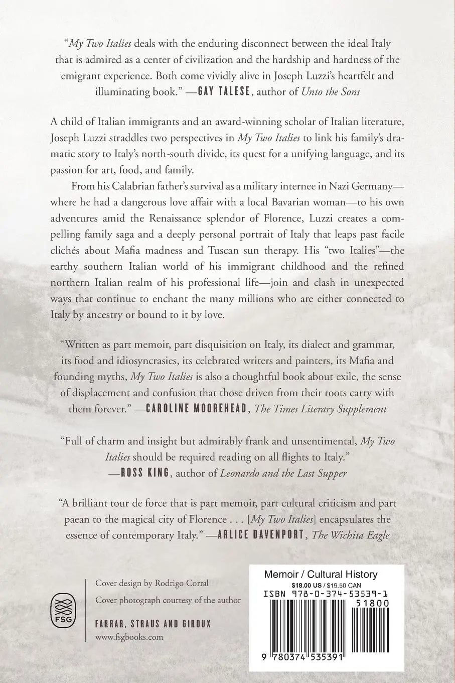 Rückseite: 9780374535391 | My Two Italies | A Personal and Cultural History | Joseph Luzzi | Buch