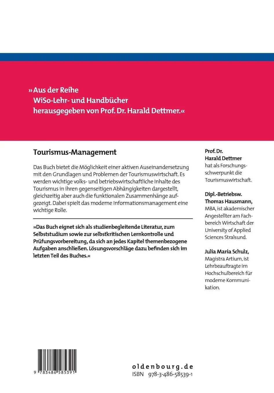 Rückseite: 9783486585391 | Tourismus-Management | Harald Dettmer (u. a.) | Taschenbuch | XIV