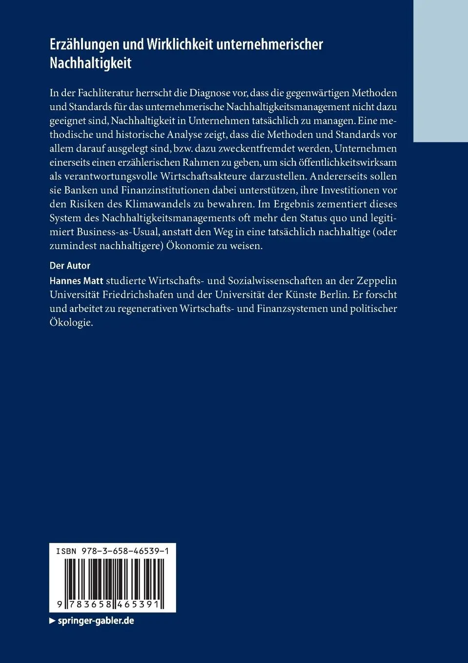 Rückseite: 9783658465391 | Erzählungen und Wirklichkeit unternehmerischer Nachhaltigkeit | Matt