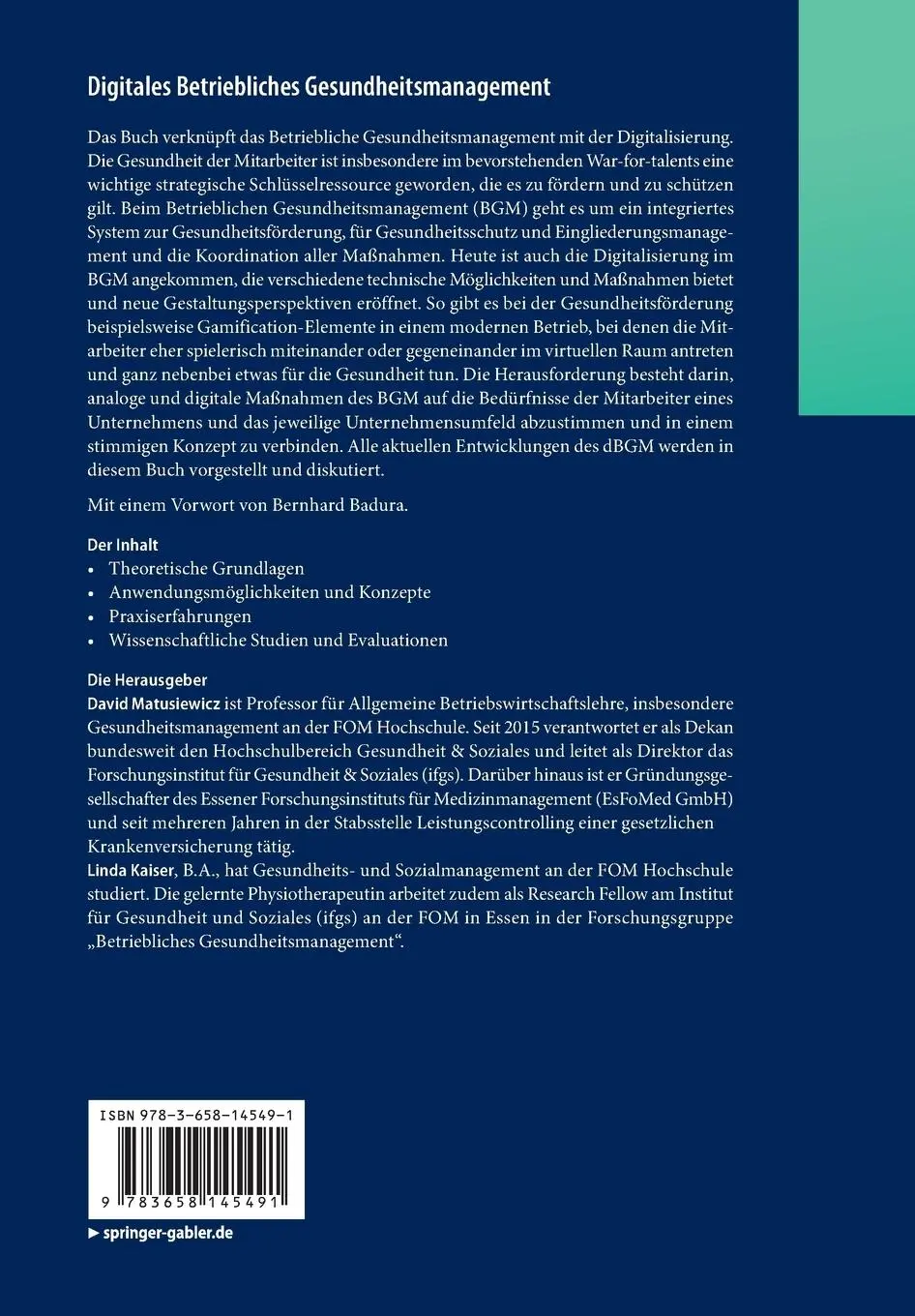 Rückseite: 9783658145491 | Digitales Betriebliches Gesundheitsmanagement | Theorie und Praxis